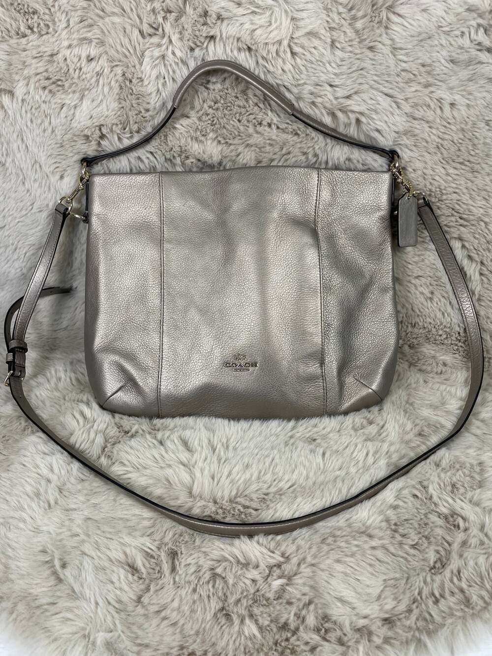Coach Isabelle Metallic Gold Pebbled Leather Convertible Shoulder Bag